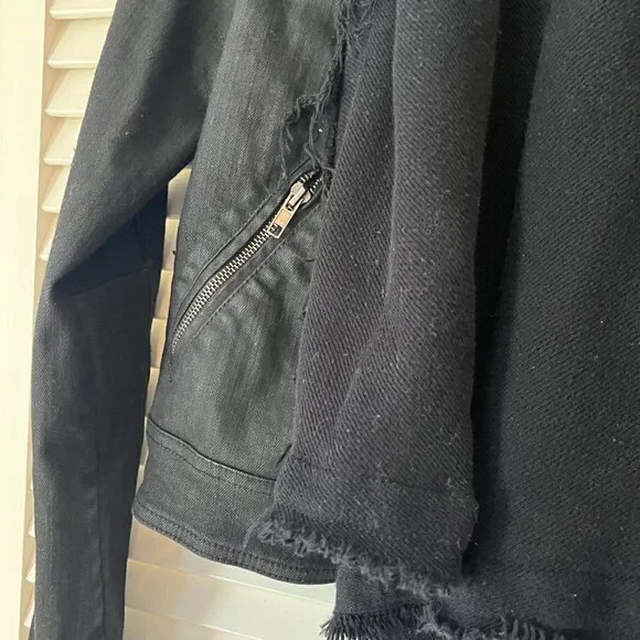 Free People Drape Front Coated Moto Jacket 2 black denim - Picture 6 of 14